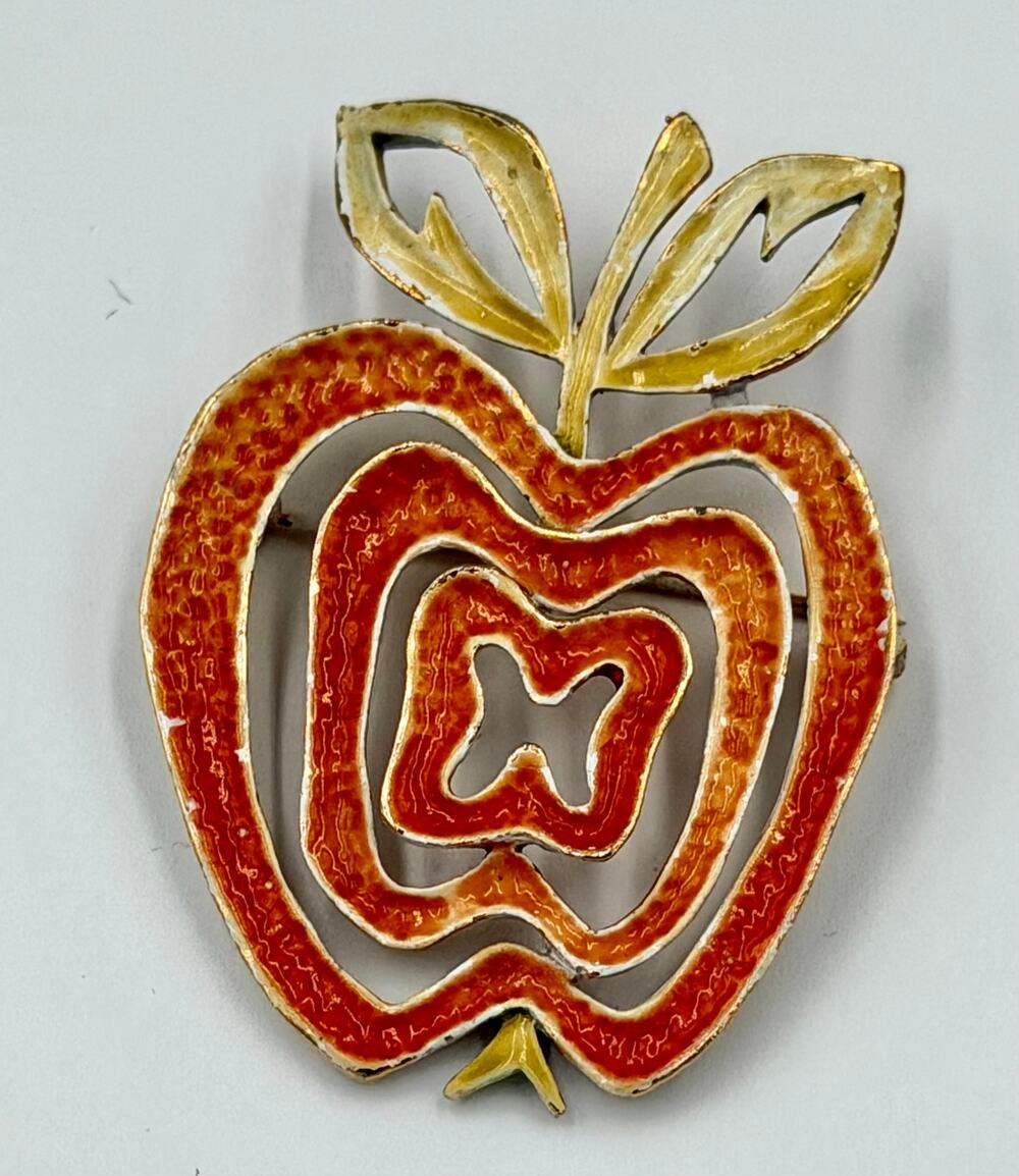 Whimsical J.J JONETTE JEWELRY CO. Vibrant Enamel Concentric Cutout Apple Brooch